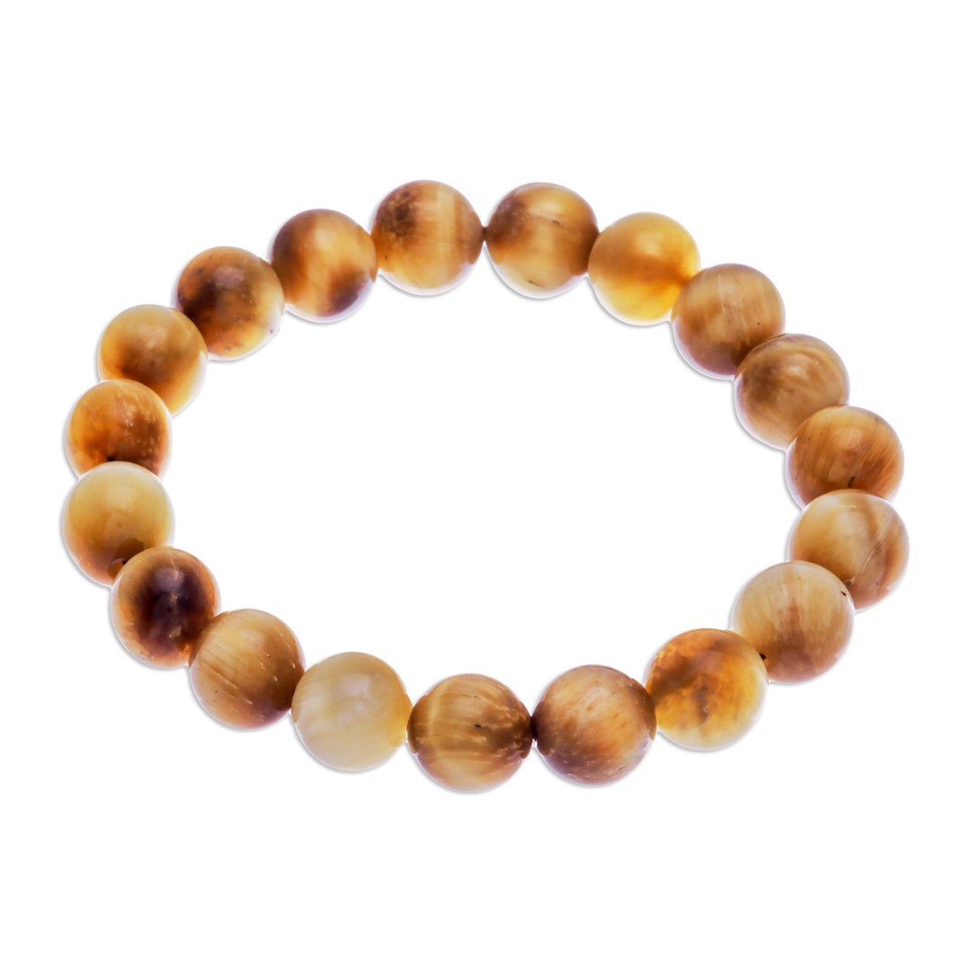 Handcrafted Thai Tiger's Eye Beaded Stretch Bracelet - Radiant Mist