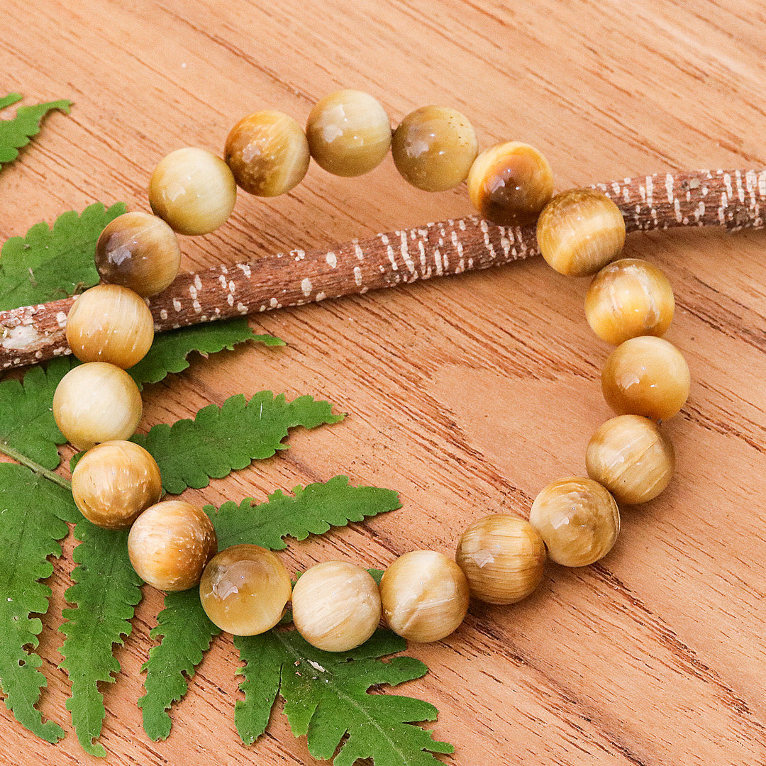 Handcrafted Thai Tiger's Eye Beaded Stretch Bracelet - Radiant Mist