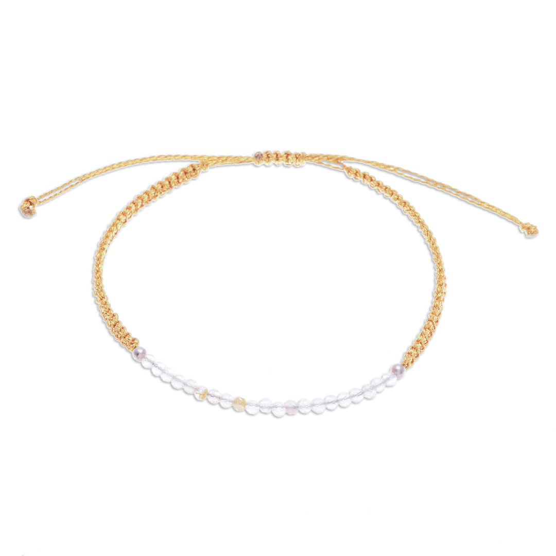 Adjustable Rutilated Quartz Beaded Macrame Pendant Bracelet - Sublime Delicacy