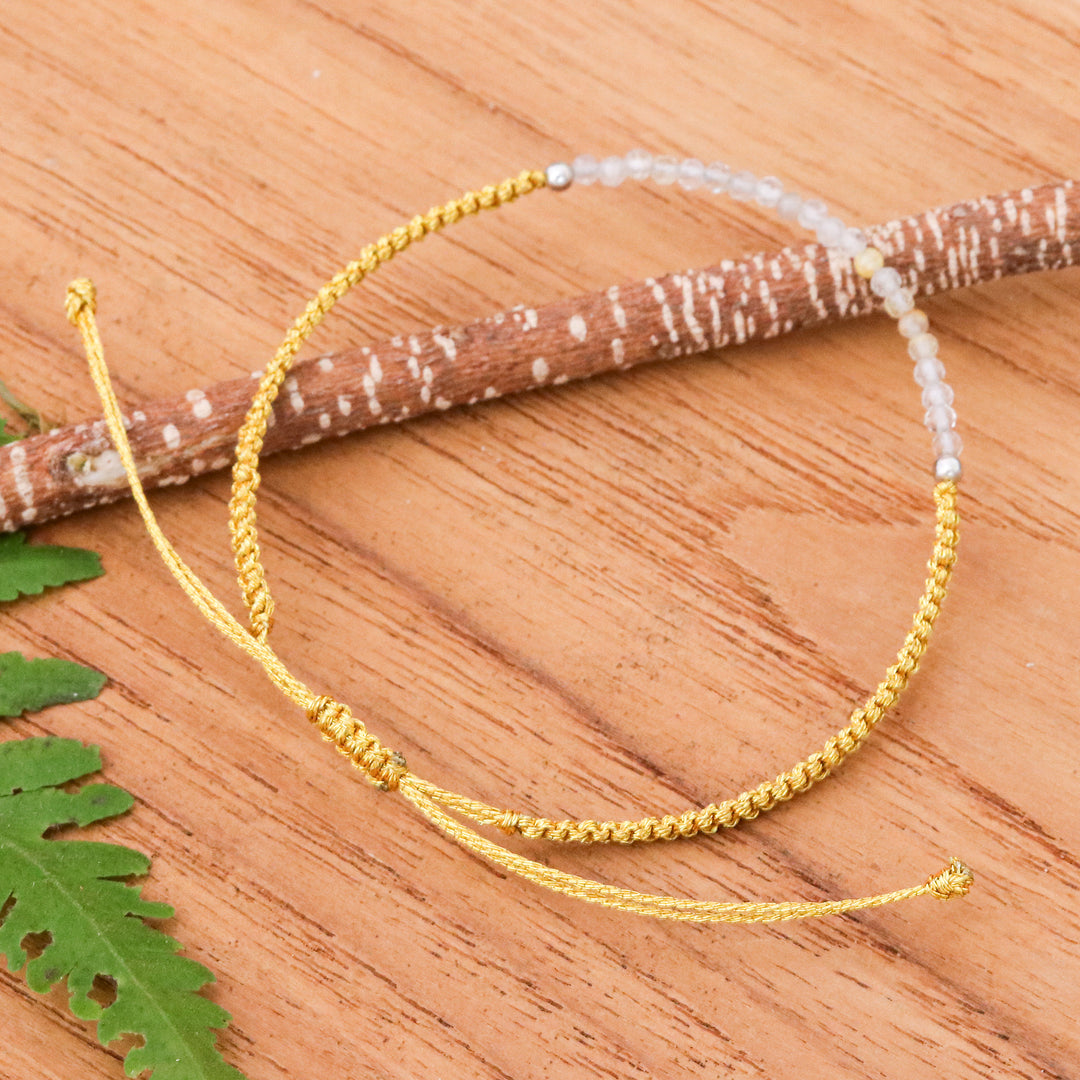 Adjustable Rutilated Quartz Beaded Macrame Pendant Bracelet - Sublime Delicacy