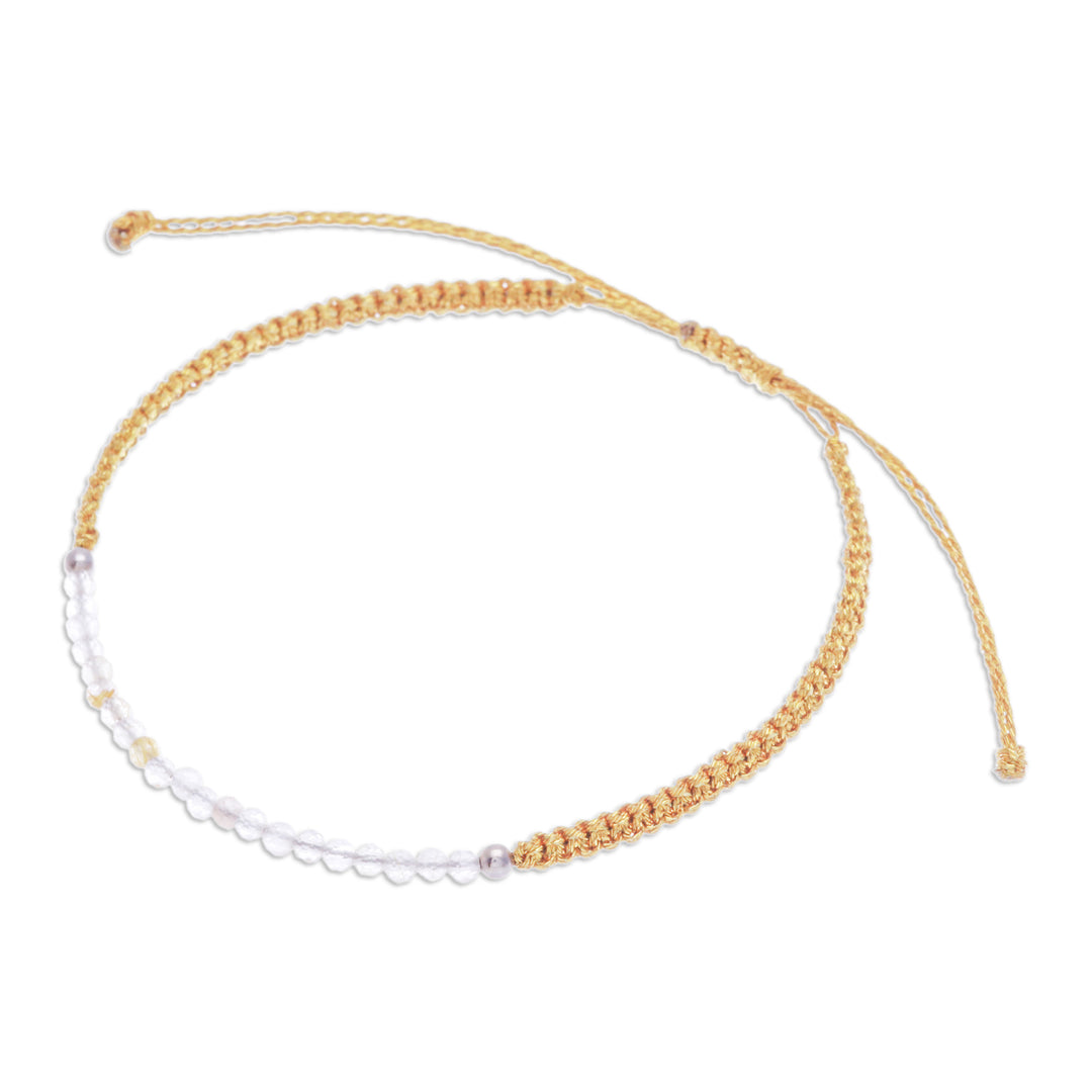 Adjustable Rutilated Quartz Beaded Macrame Pendant Bracelet - Sublime Delicacy
