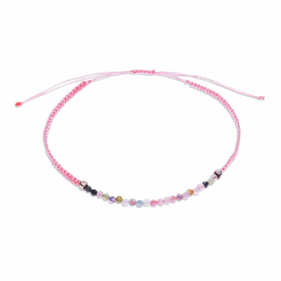 Adjustable Tourmaline Beaded Macrame Pendant Bracelet - Colorful Delicacy