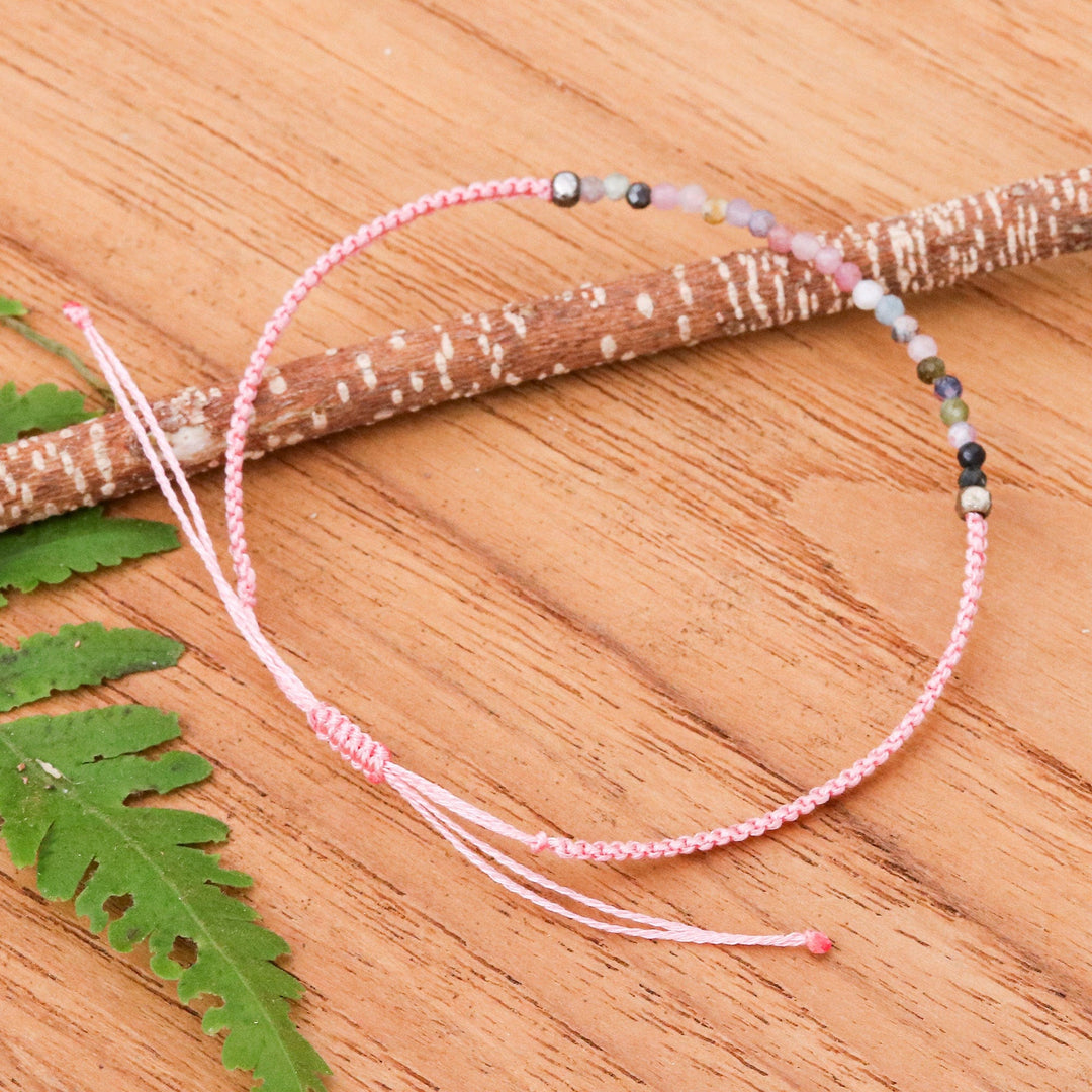 Adjustable Tourmaline Beaded Macrame Pendant Bracelet - Colorful Delicacy