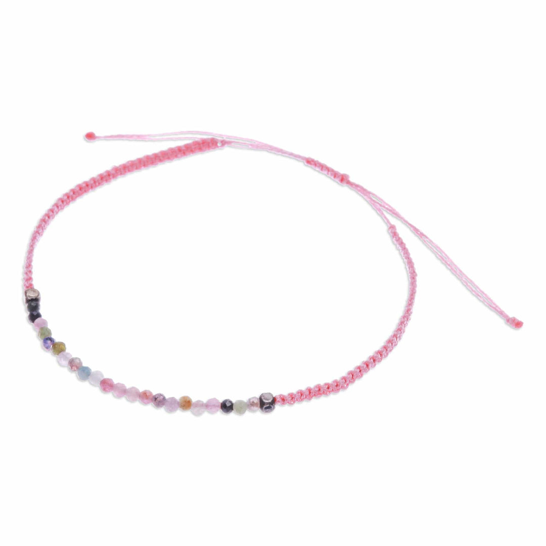 Adjustable Tourmaline Beaded Macrame Pendant Bracelet - Colorful Delicacy