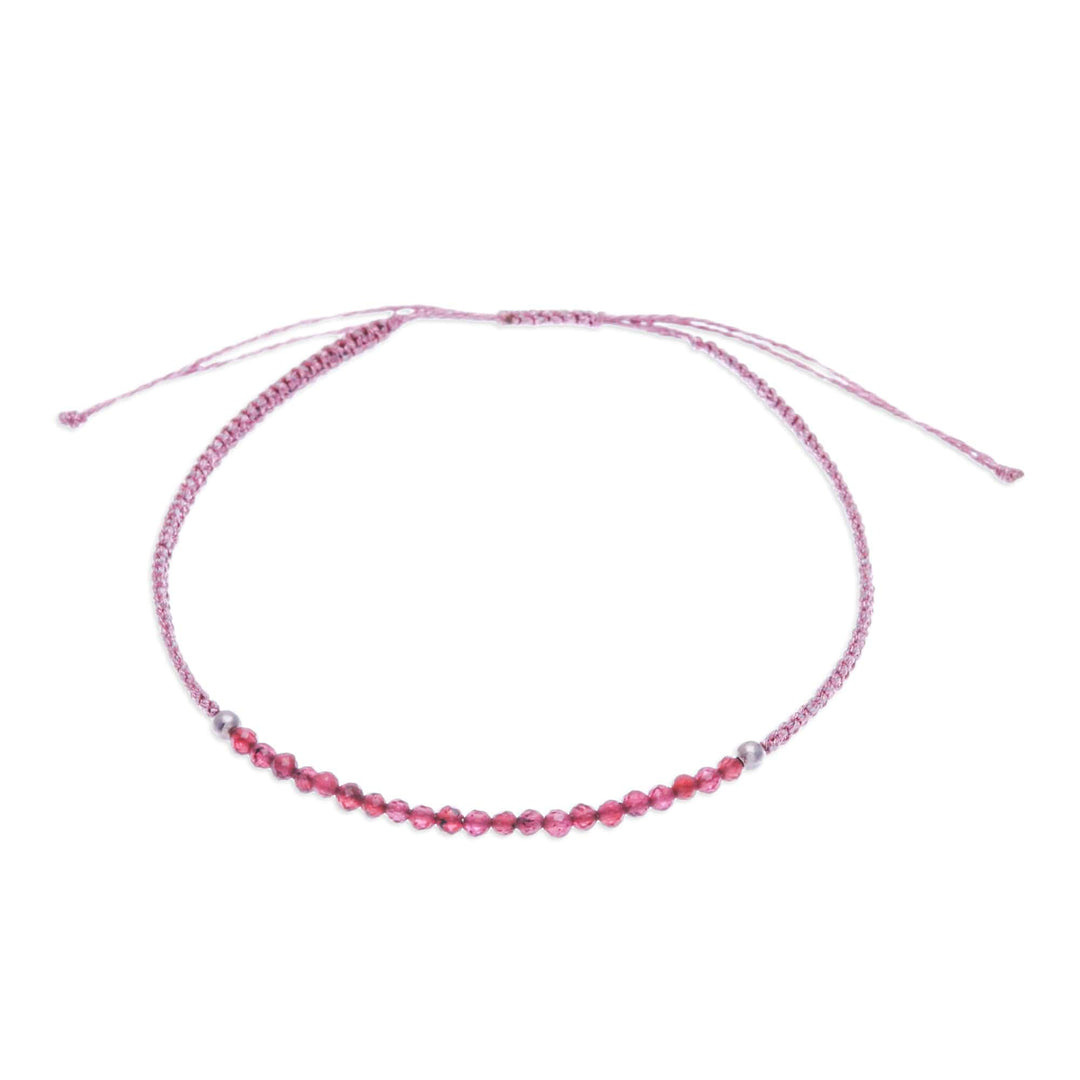 Adjustable Garnet Beaded Macrame Pendant Bracelet - Chic Delicacy