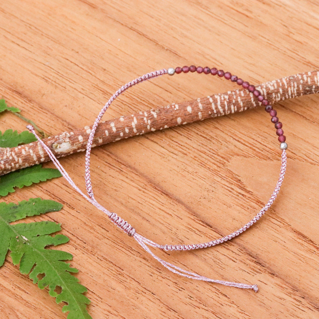 Adjustable Garnet Beaded Macrame Pendant Bracelet - Chic Delicacy