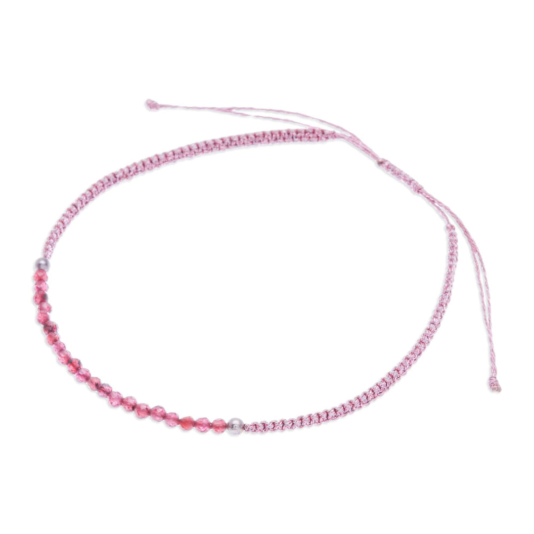 Adjustable Garnet Beaded Macrame Pendant Bracelet - Chic Delicacy