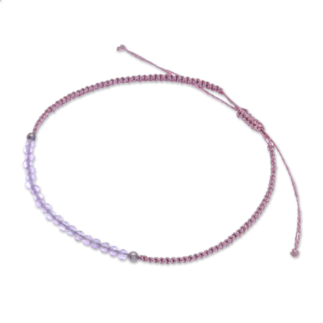 Adjustable Amethyst Beaded Macrame Pendant Bracelet - Purple Delicacy