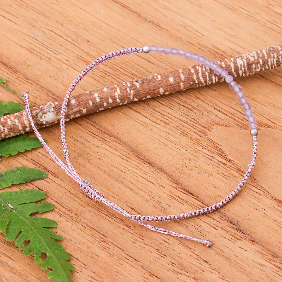 Adjustable Amethyst Beaded Macrame Pendant Bracelet - Purple Delicacy