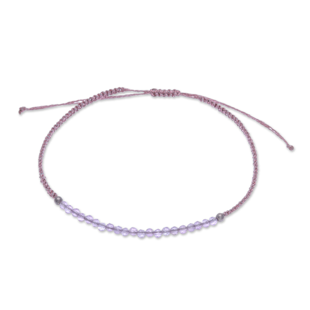 Adjustable Amethyst Beaded Macrame Pendant Bracelet - Purple Delicacy
