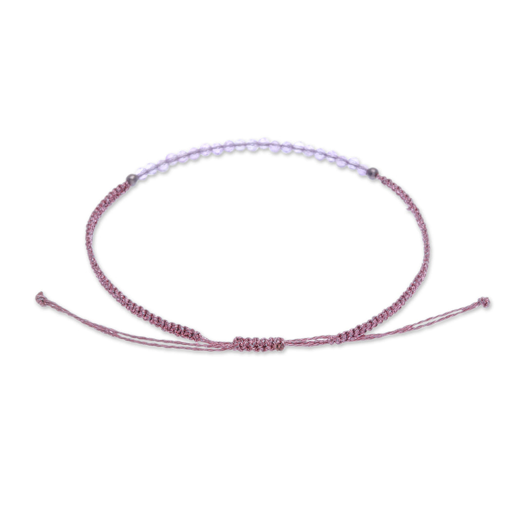 Adjustable Amethyst Beaded Macrame Pendant Bracelet - Purple Delicacy