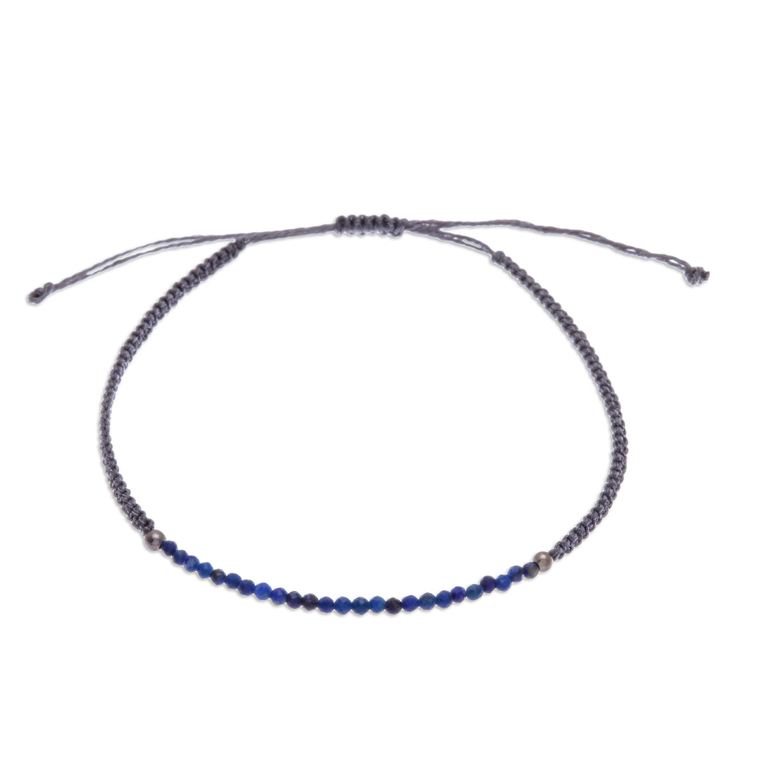 Lapis Lazuli Beaded Pendant Bracelet with Grey Macrame Cord - Ocean Delicacy