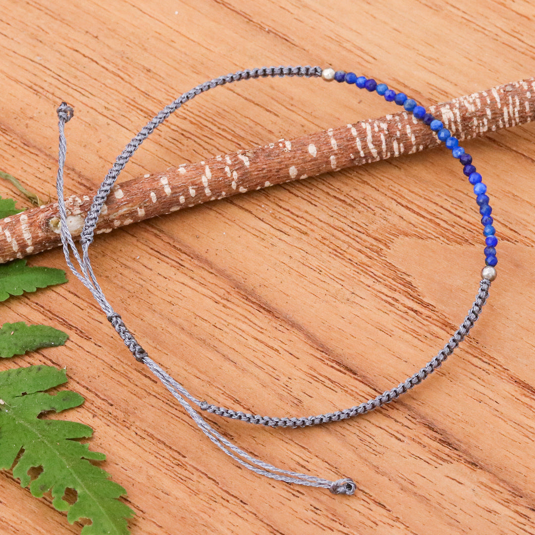 Lapis Lazuli Beaded Pendant Bracelet with Grey Macrame Cord - Ocean Delicacy