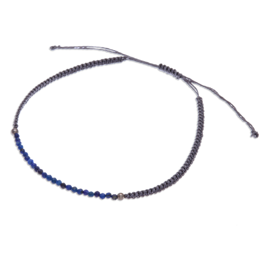 Lapis Lazuli Beaded Pendant Bracelet with Grey Macrame Cord - Ocean Delicacy