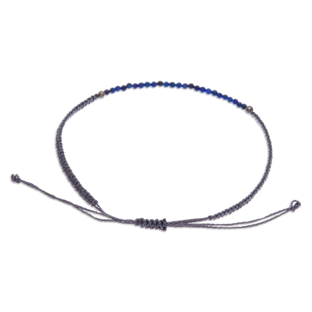 Lapis Lazuli Beaded Pendant Bracelet with Grey Macrame Cord - Ocean Delicacy