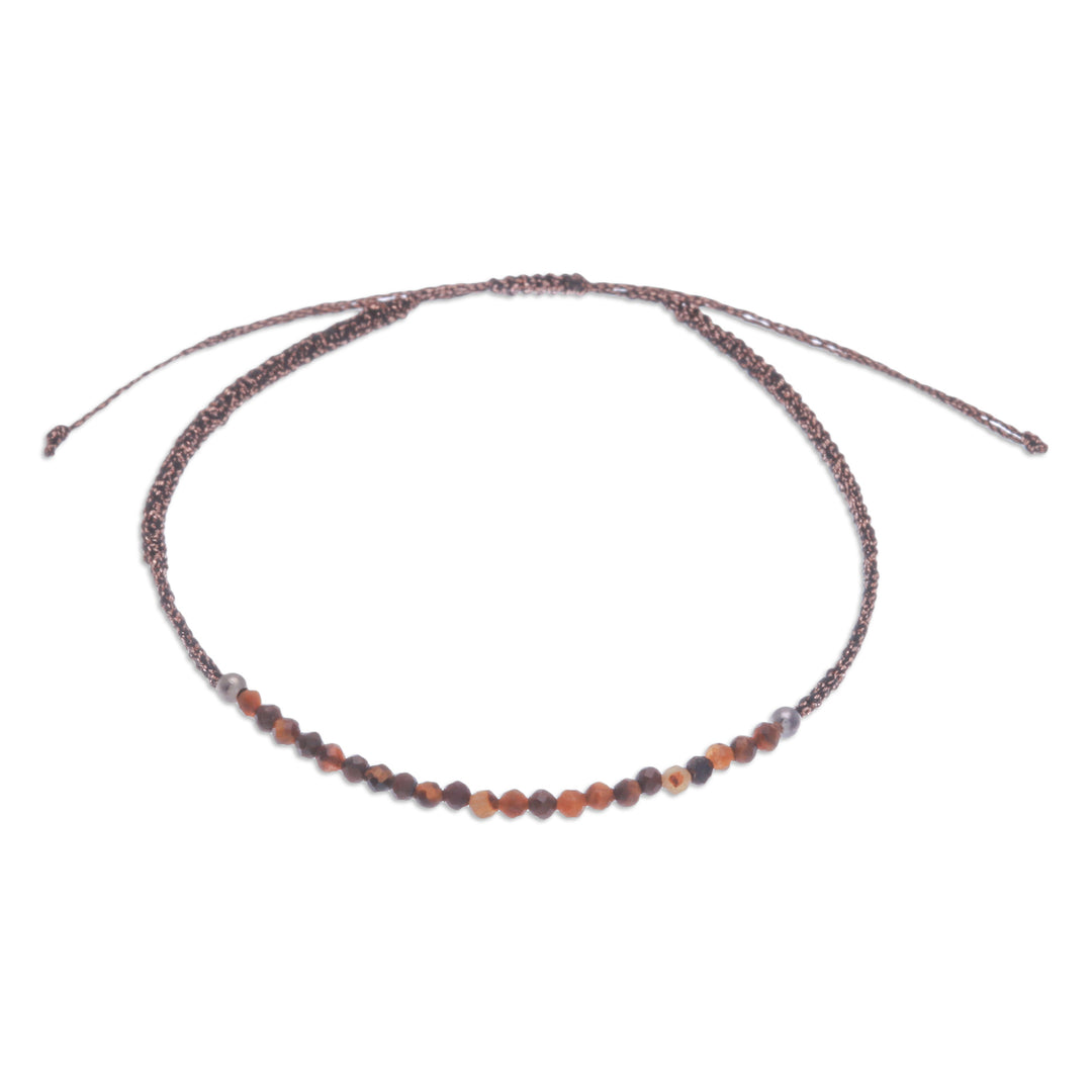 Tiger's Eye Pendant Bracelet with Patterned Macrame Cord - Warm Delicacy