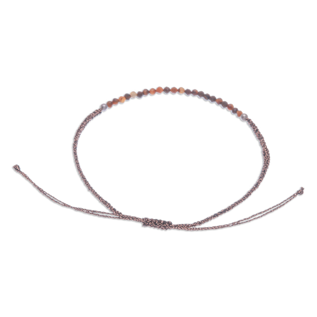 Tiger's Eye Pendant Bracelet with Patterned Macrame Cord - Warm Delicacy