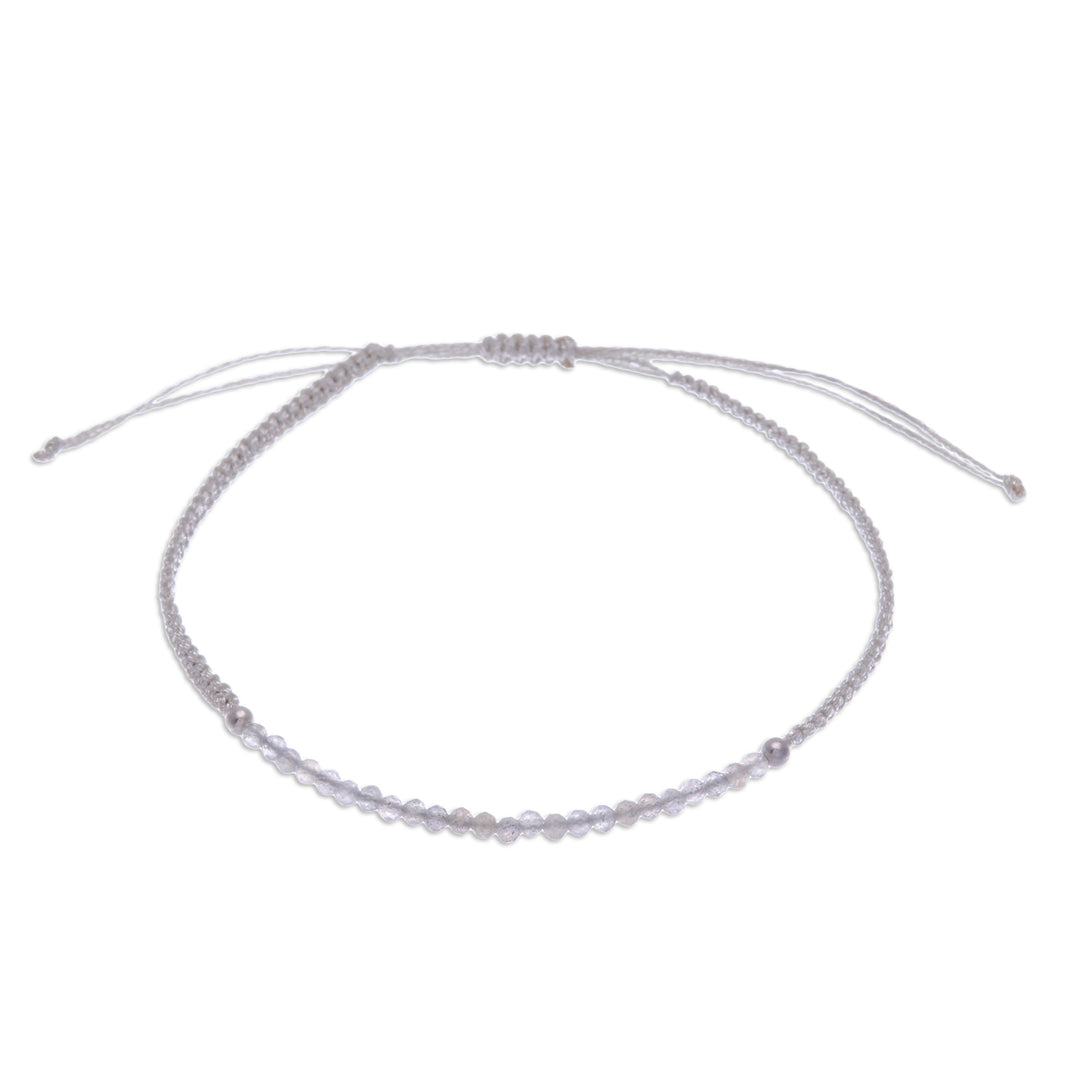 Light Grey Macrame Cord Rutilated Quartz Pendant Bracelet - Winter Delicacy