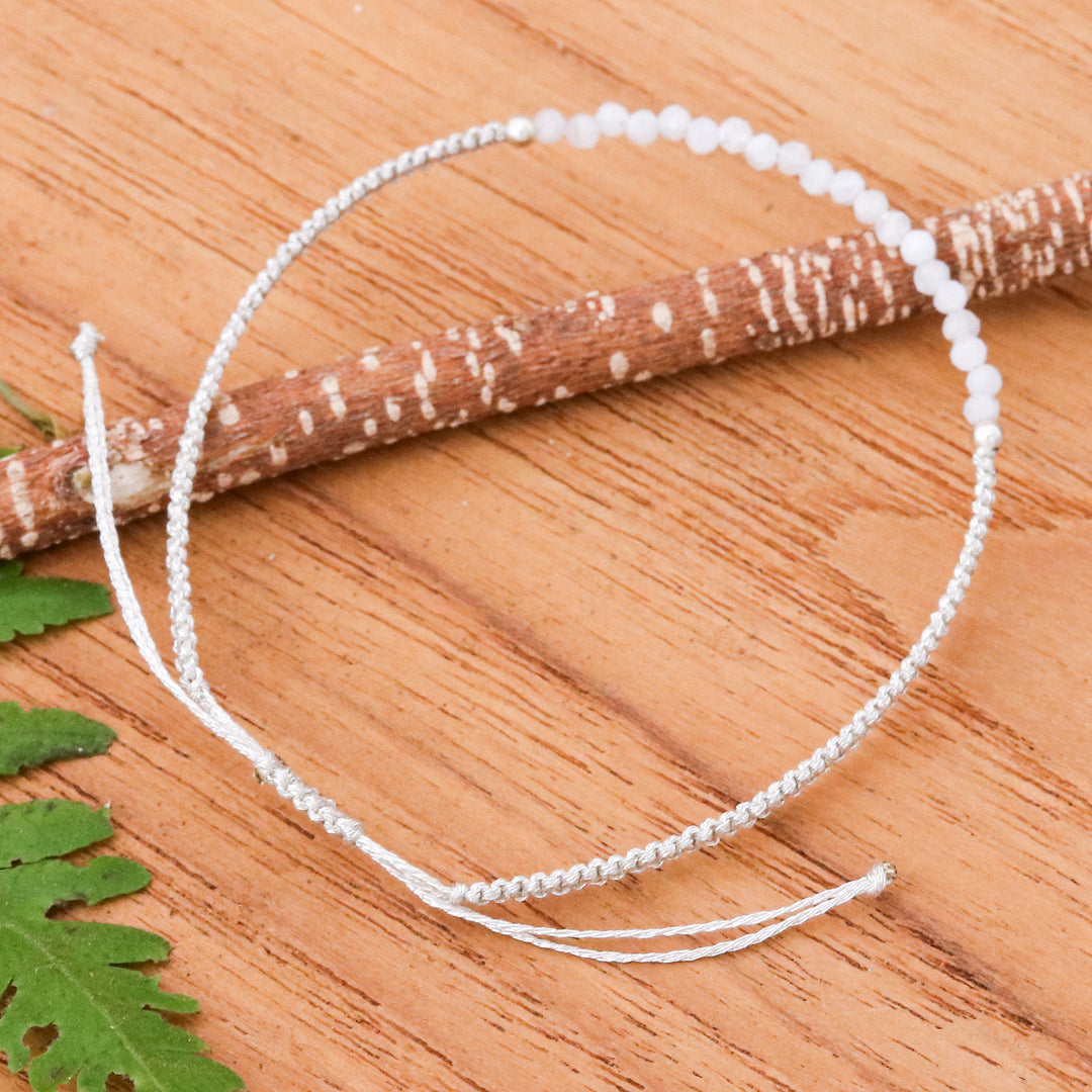 Light Grey Macrame Cord Rutilated Quartz Pendant Bracelet - Winter Delicacy