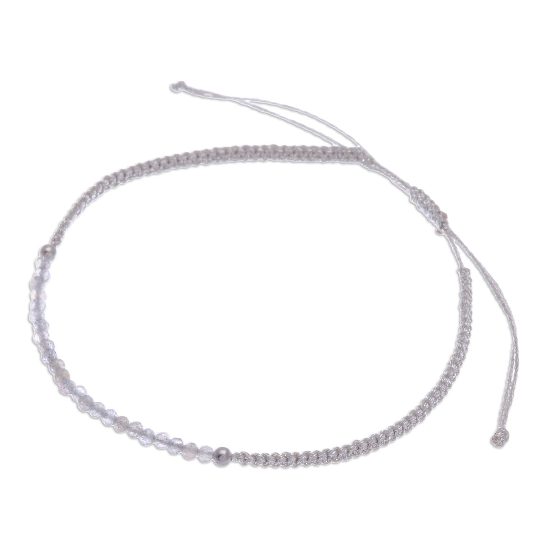 Light Grey Macrame Cord Rutilated Quartz Pendant Bracelet - Winter Delicacy