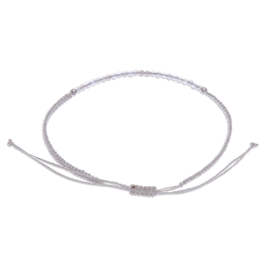 Light Grey Macrame Cord Rutilated Quartz Pendant Bracelet - Winter Delicacy