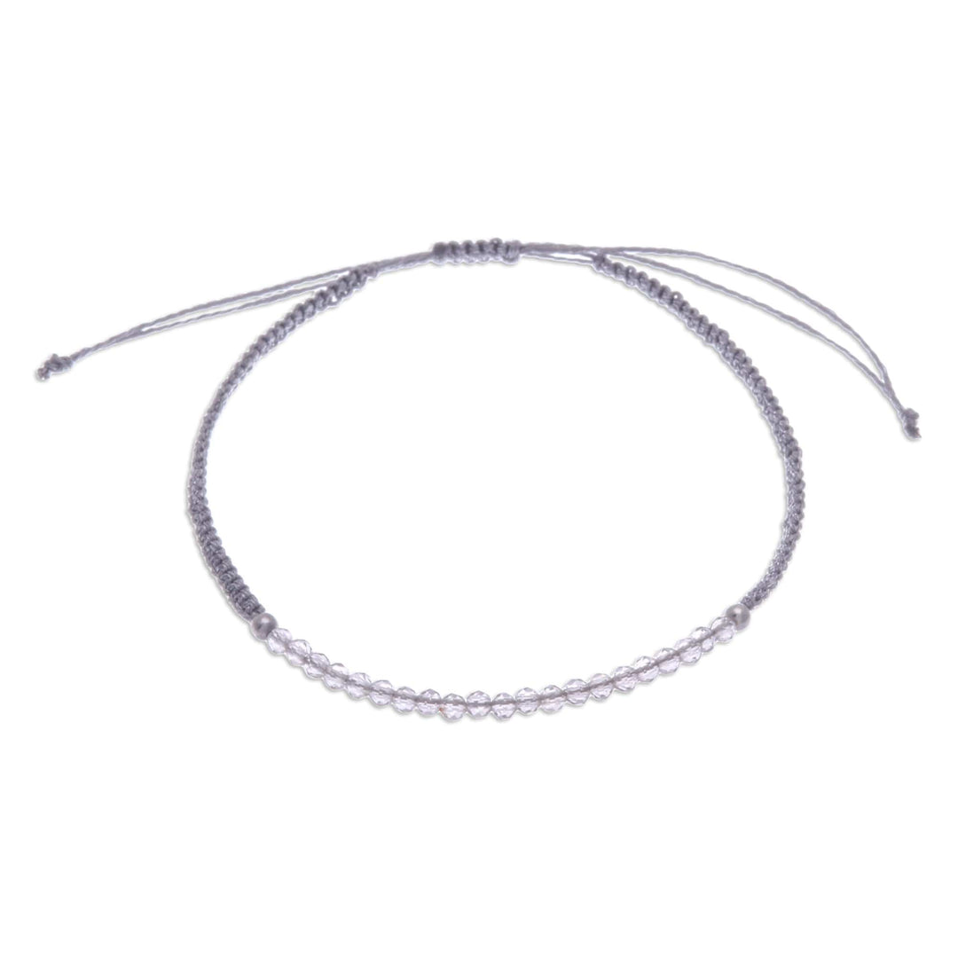 Adjustable Moonstone Pendant Bracelet with Grey Macrame Cord - Exquisite Delicacy