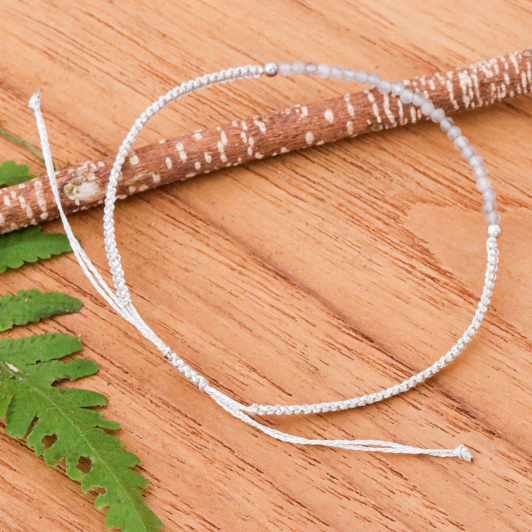 Adjustable Moonstone Pendant Bracelet with Grey Macrame Cord - Exquisite Delicacy