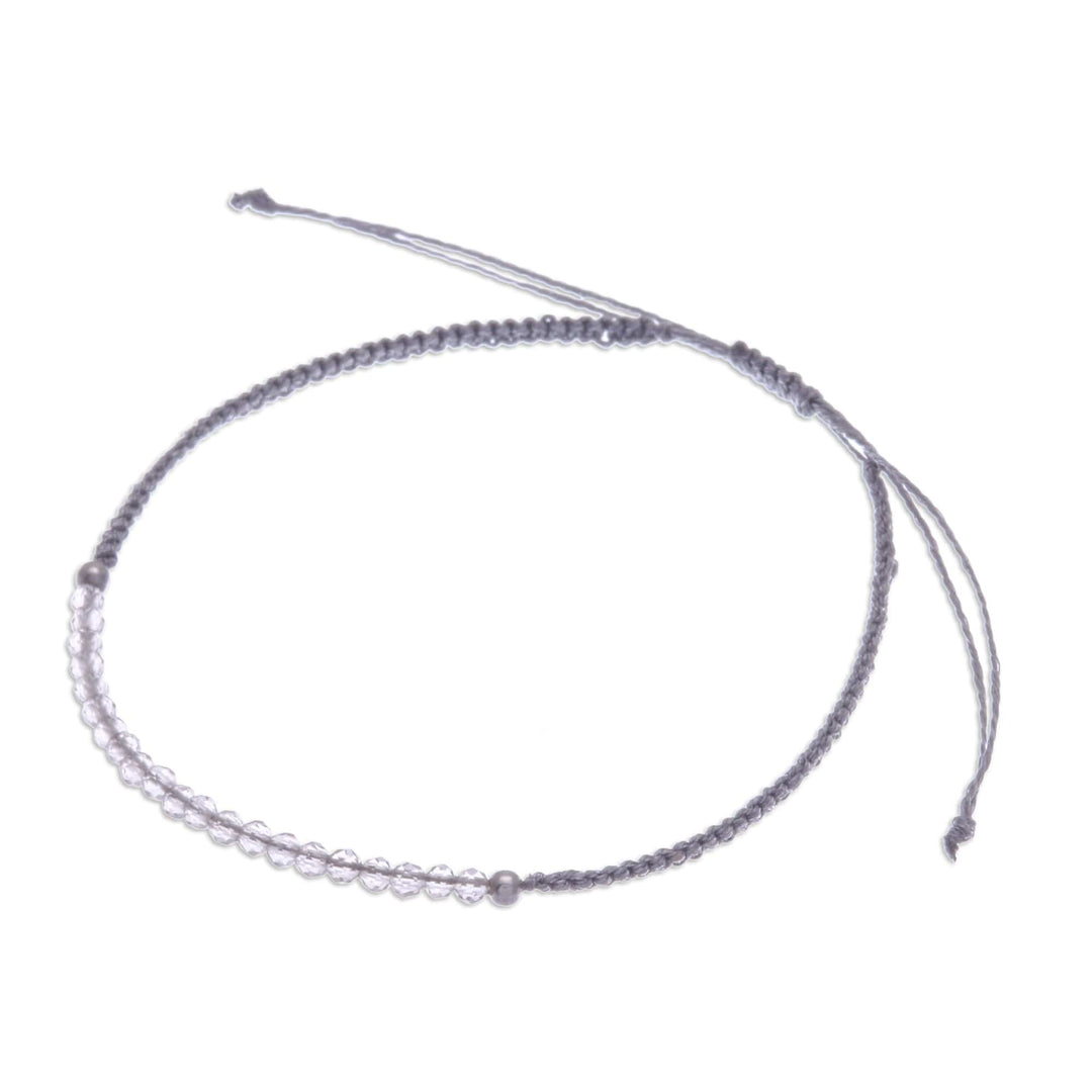 Adjustable Moonstone Pendant Bracelet with Grey Macrame Cord - Exquisite Delicacy
