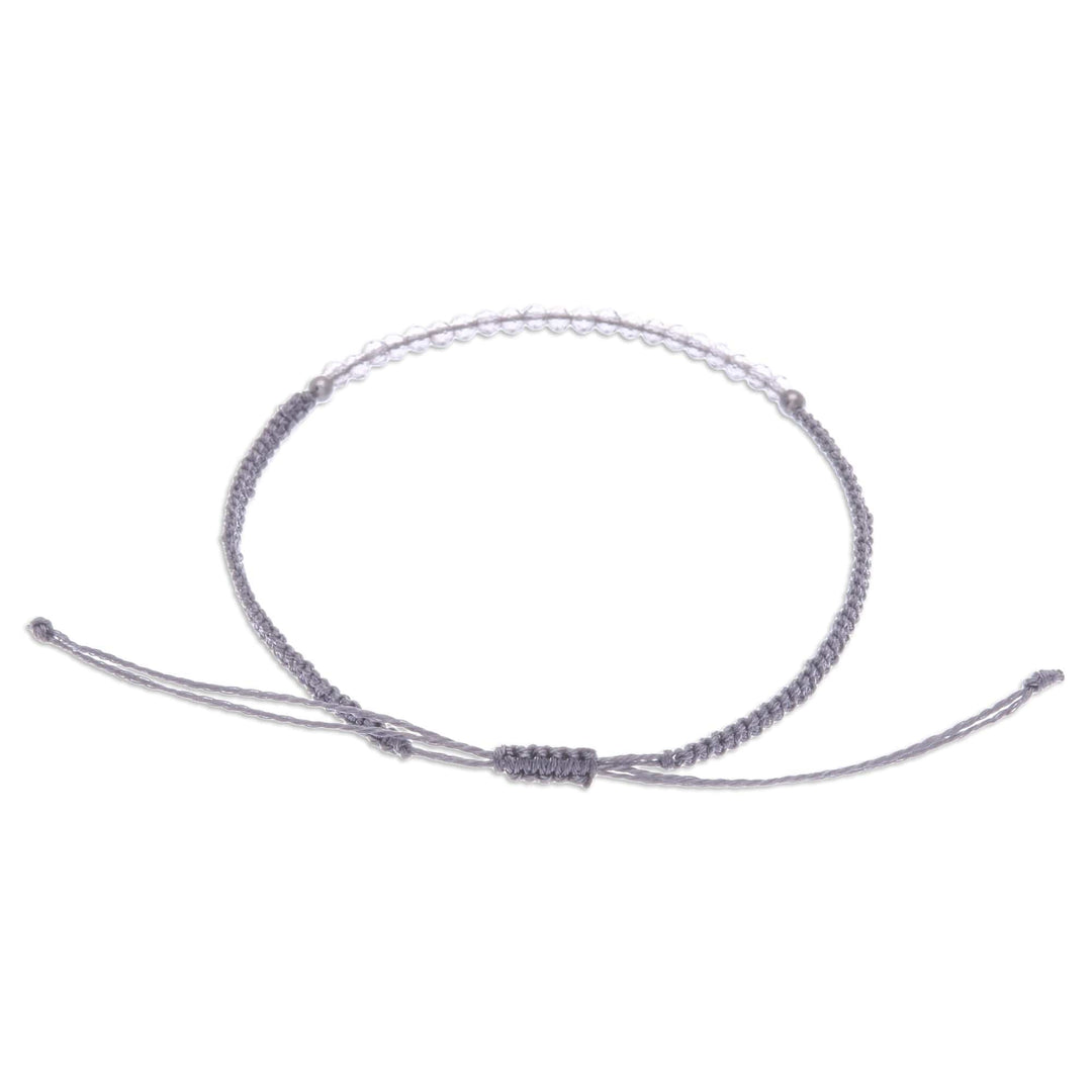 Adjustable Moonstone Pendant Bracelet with Grey Macrame Cord - Exquisite Delicacy