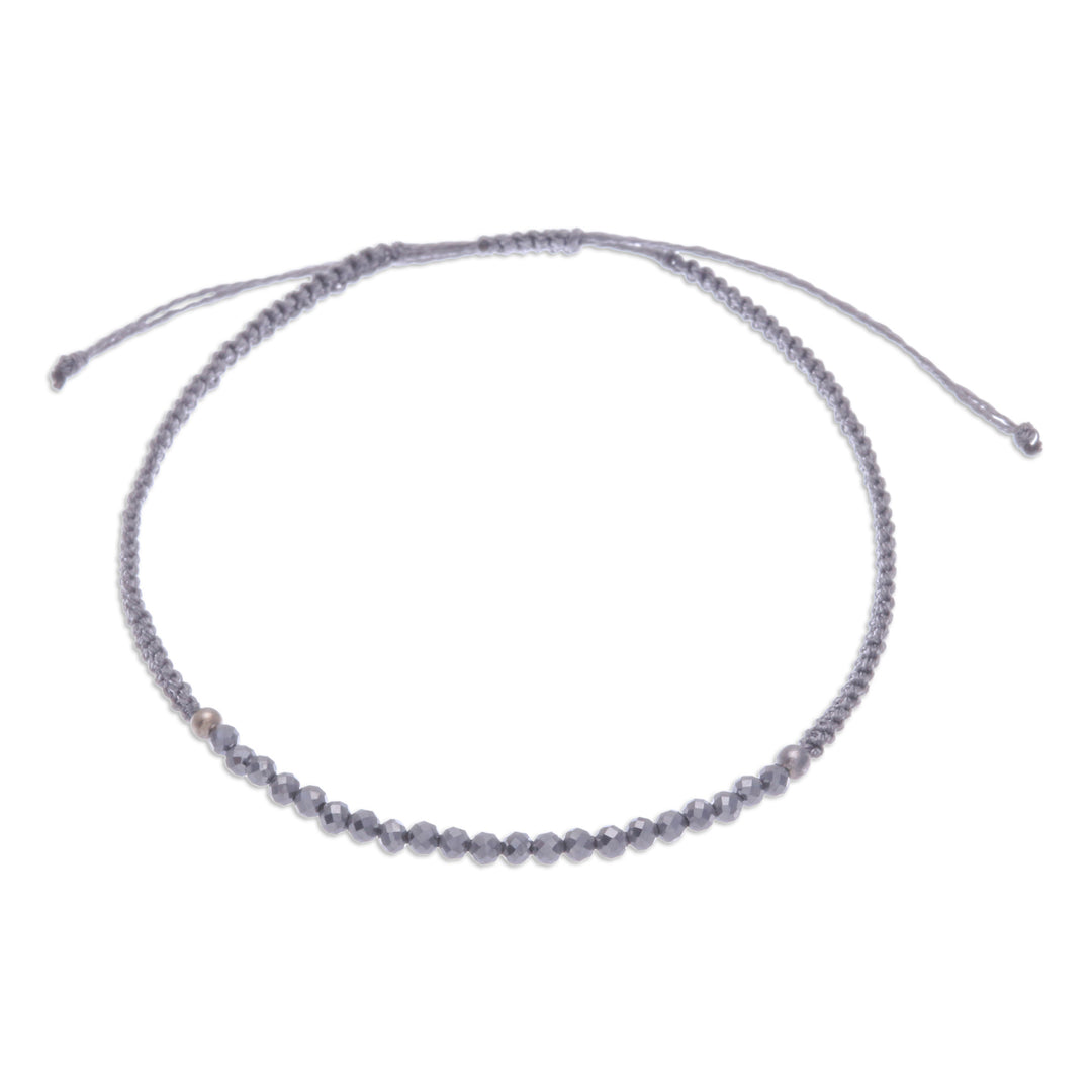 Smoky Quartz Pendant Bracelet with Macrame Cord in Graphite - Refined Delicacy