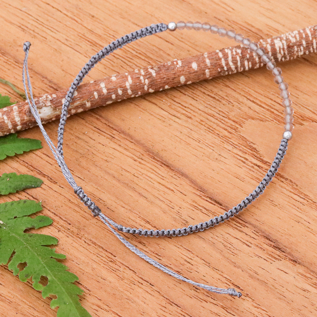 Smoky Quartz Pendant Bracelet with Macrame Cord in Graphite - Refined Delicacy