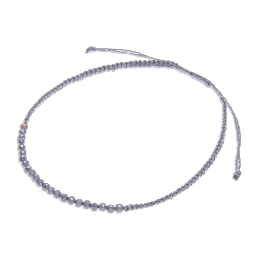 Smoky Quartz Pendant Bracelet with Macrame Cord in Graphite - Refined Delicacy