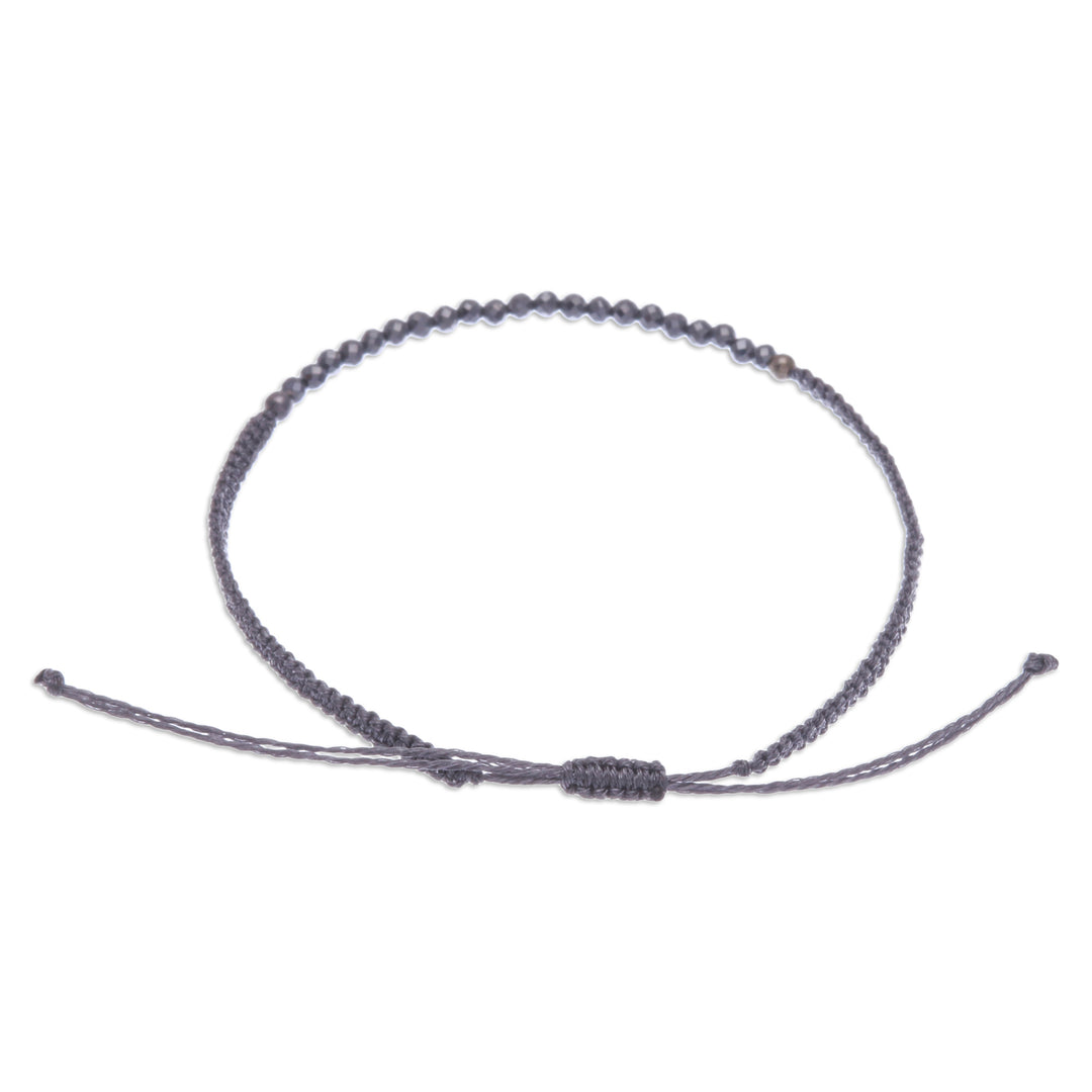 Smoky Quartz Pendant Bracelet with Macrame Cord in Graphite - Refined Delicacy
