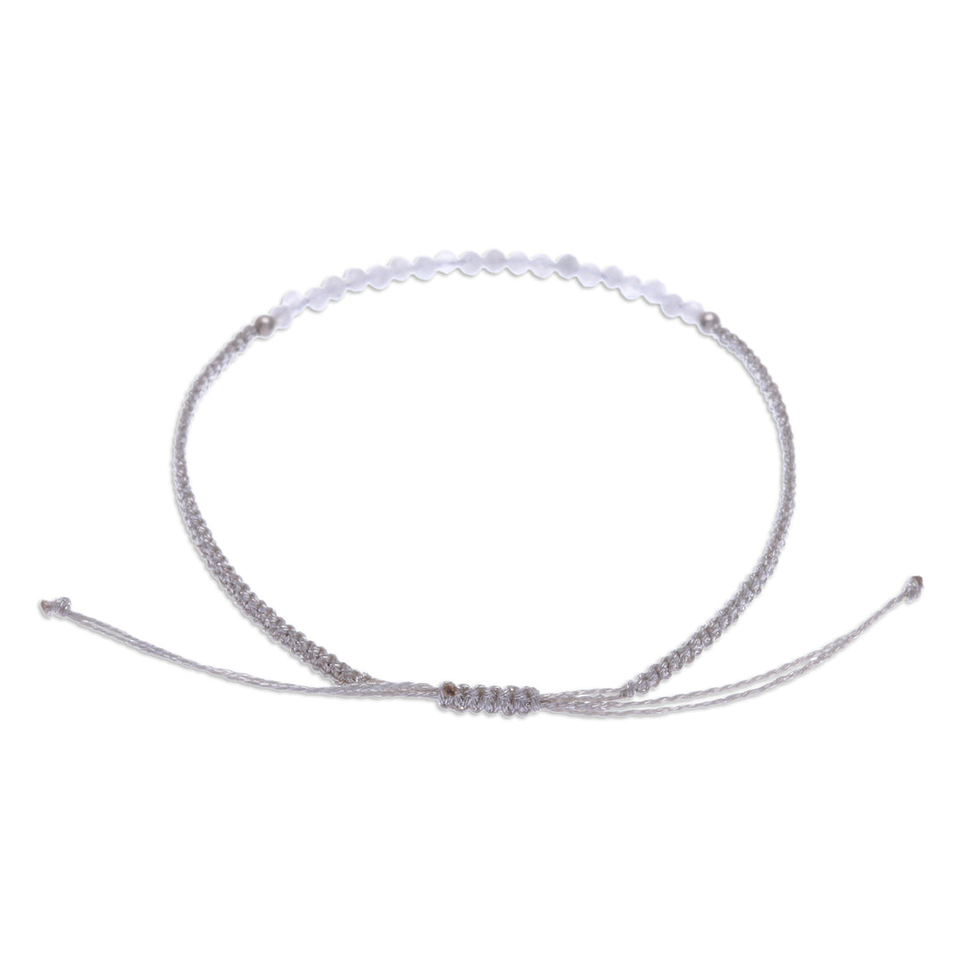 Adjustable Hematite Pendant Bracelet with Grey Macrame Cord - Luxurious Delicacy