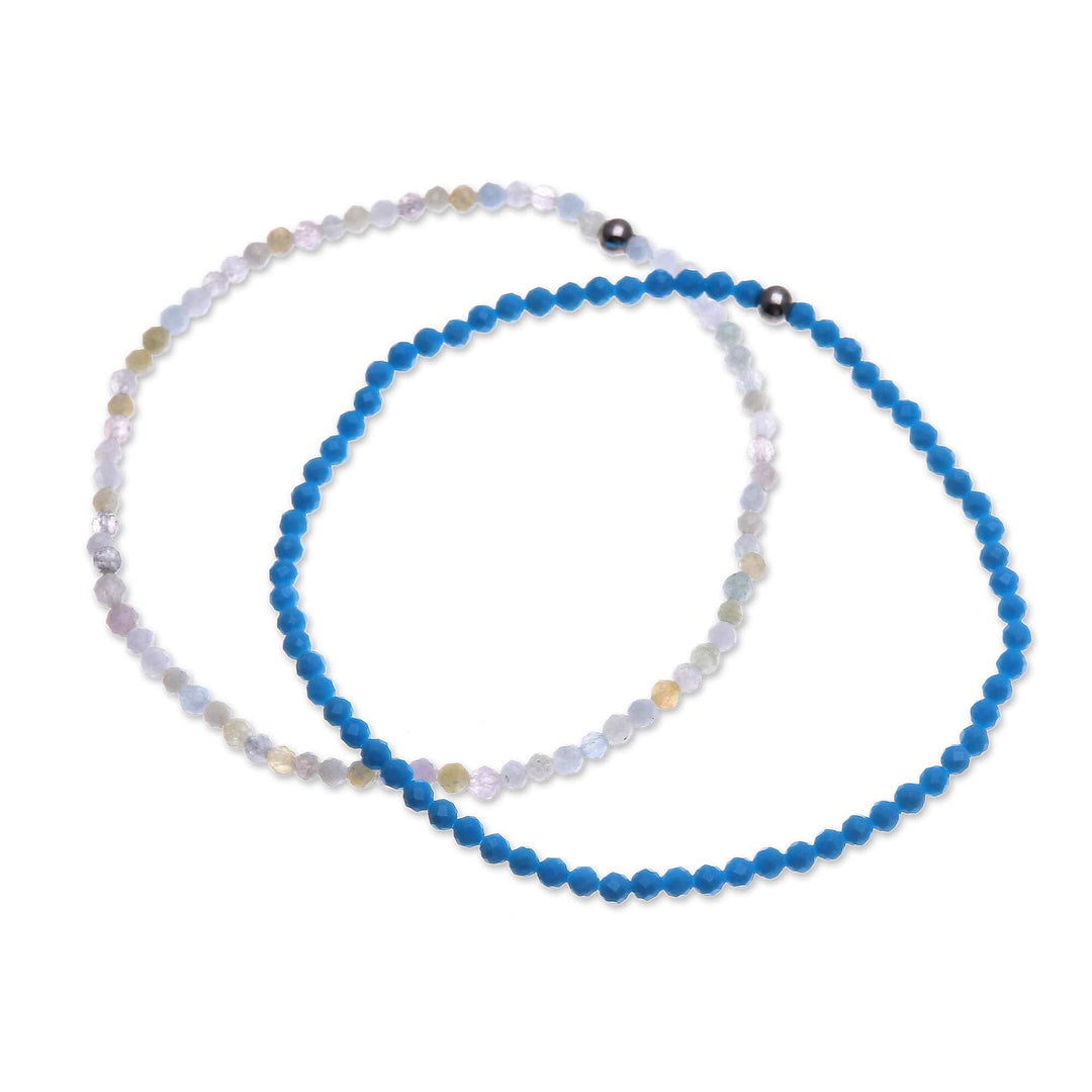 2 Moonstone Reconstituted Turquoise Beaded Stretch Bracelets - Double Glam