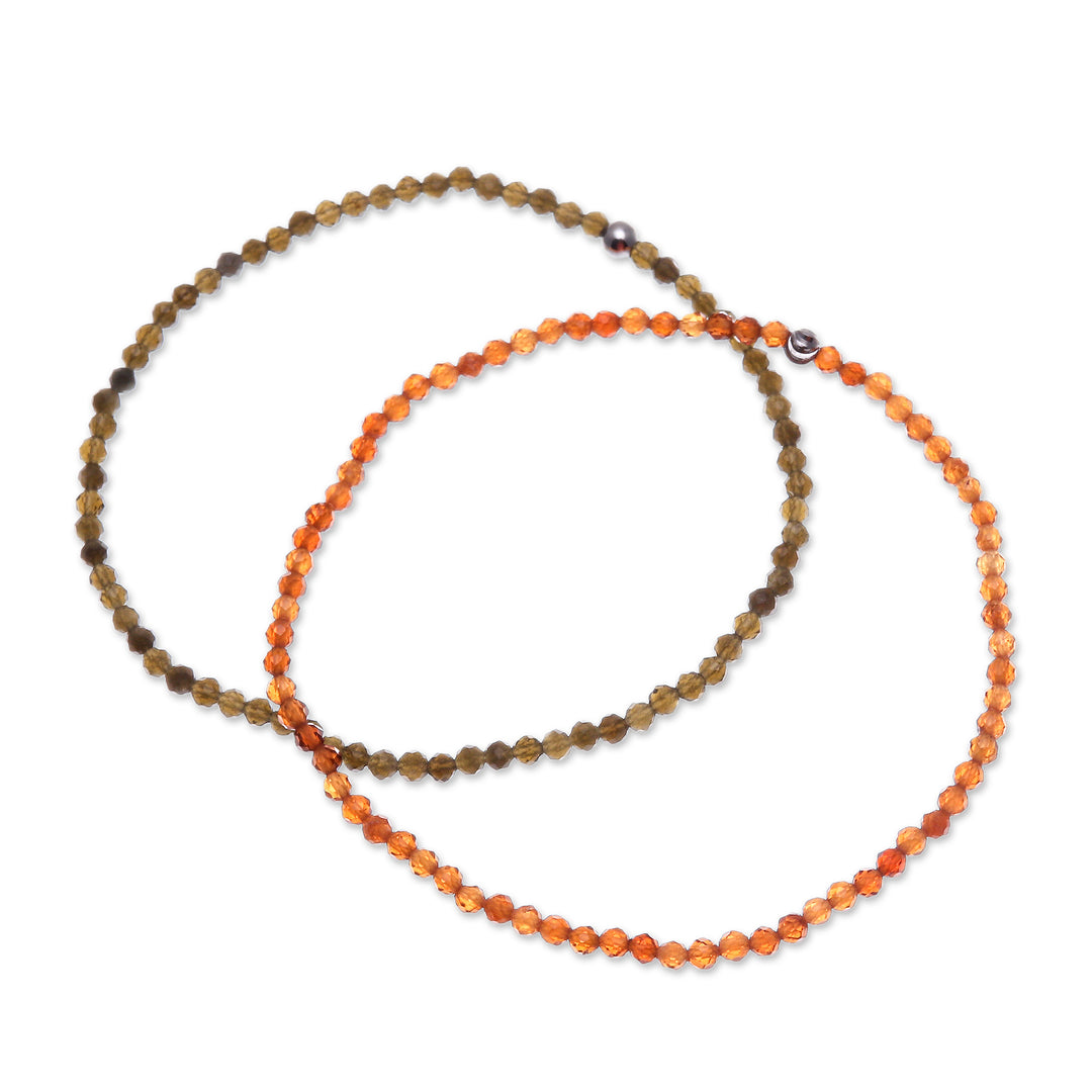 2 Thai-Made Moonstone Chalcedony Beaded Stretch Bracelets - Double Vibrancy