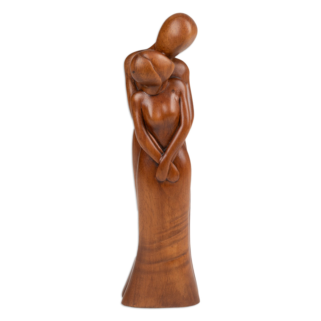 Hand-Carved Romantic Slow Dance Suar Wood Sculpture - Dancing with Romance