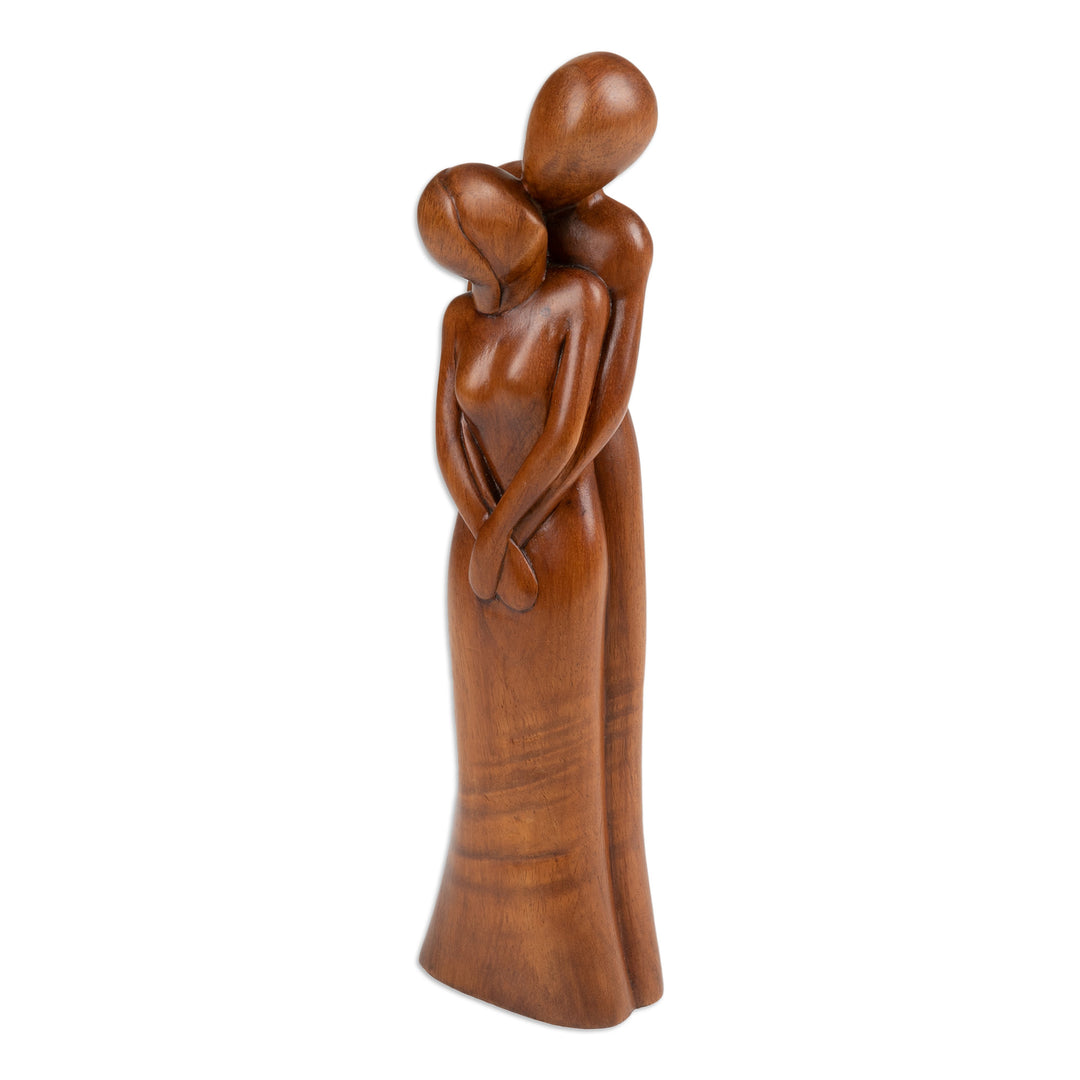Hand-Carved Romantic Slow Dance Suar Wood Sculpture - Dancing with Romance