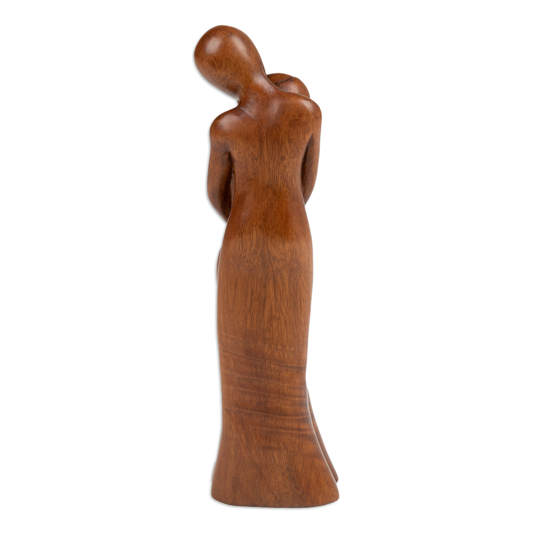 Hand-Carved Romantic Slow Dance Suar Wood Sculpture - Dancing with Romance
