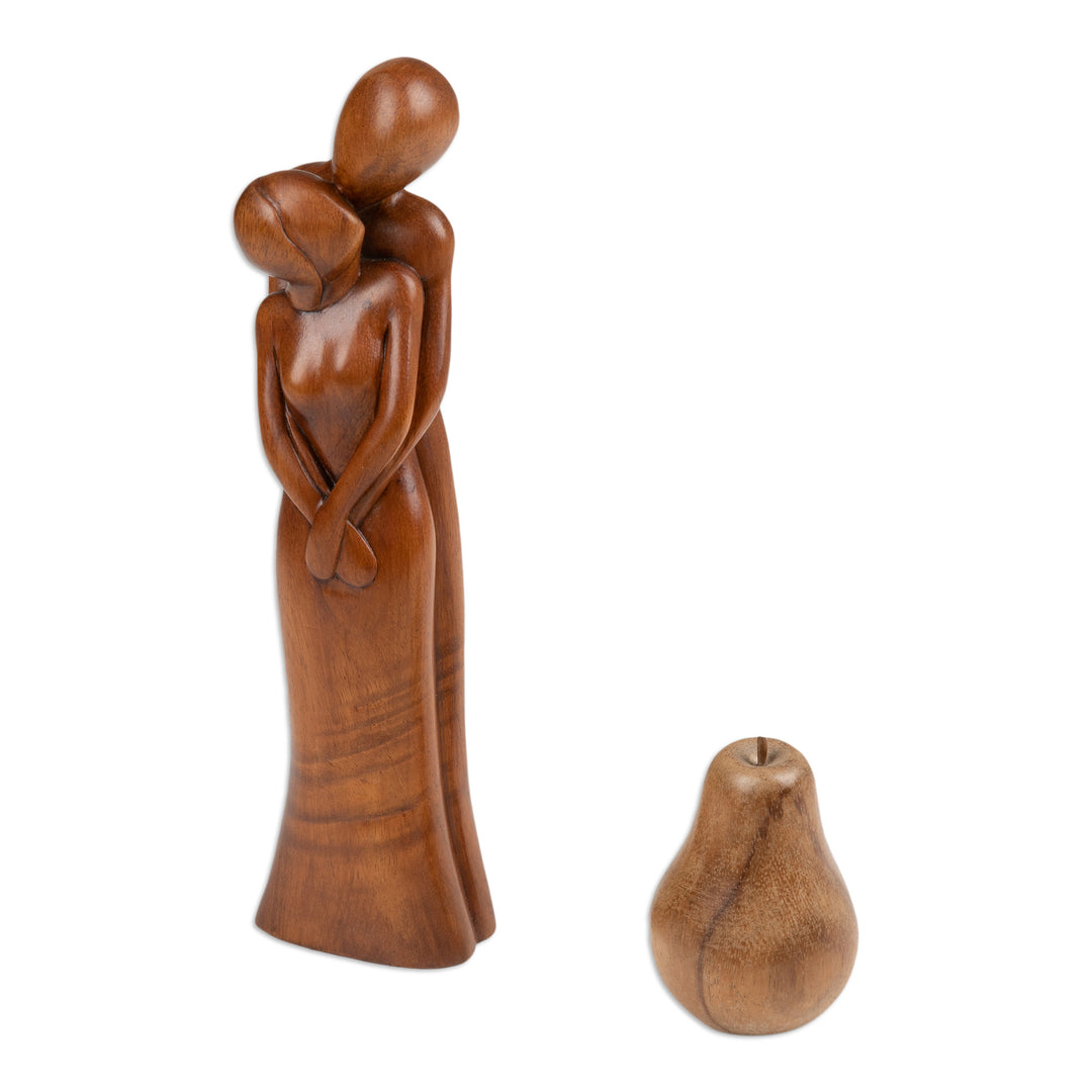 Hand-Carved Romantic Slow Dance Suar Wood Sculpture - Dancing with Romance
