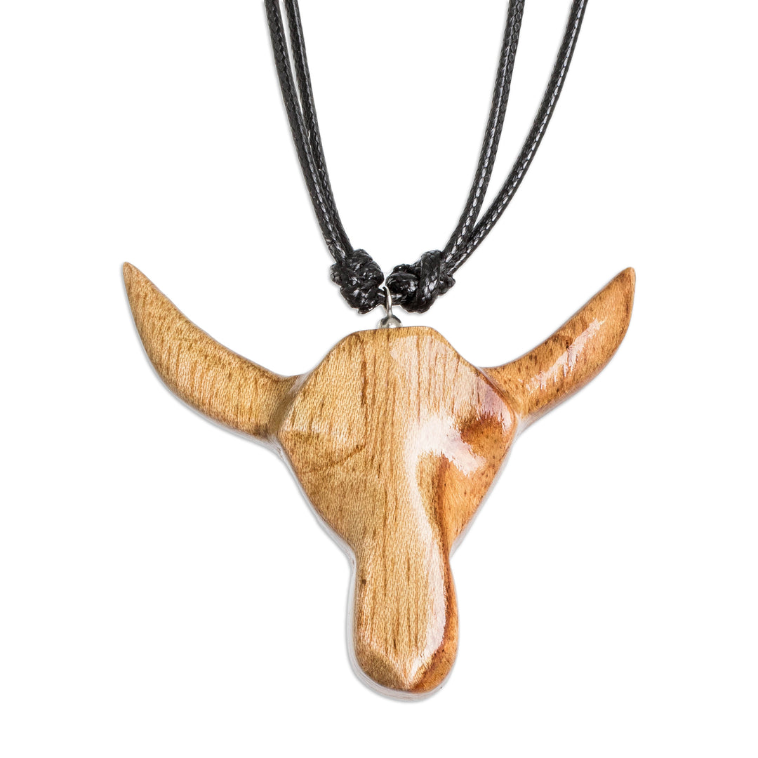 Men’s Reclaimed Wood Pendant Necklace with Bull Head Motif - Nocturnal Bull