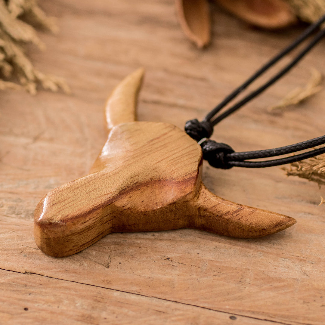 Men’s Reclaimed Wood Pendant Necklace with Bull Head Motif - Nocturnal Bull