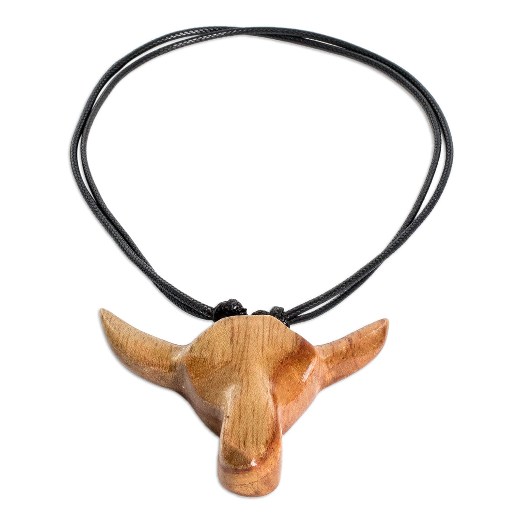 Men’s Reclaimed Wood Pendant Necklace with Bull Head Motif - Nocturnal Bull