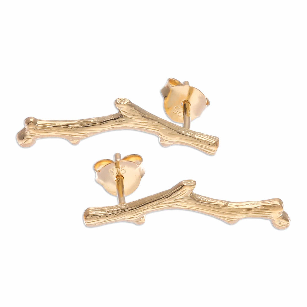 Artisan-Made Timber-Shaped 18k Gold-Plated Drop Earrings - The Golden Timber