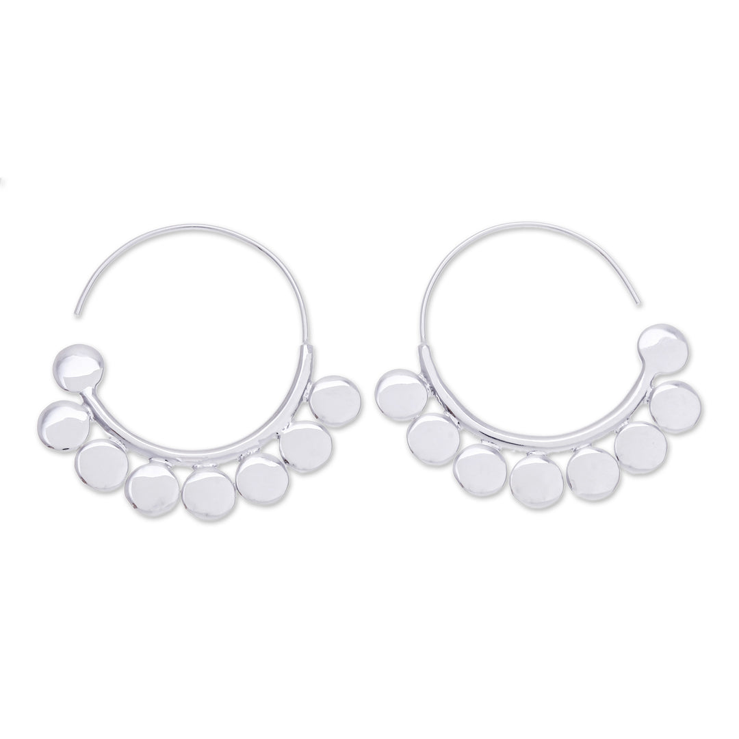 Polished Abstract-Themed Sterling Silver Half-Hoop Earrings - Paradisial Dots