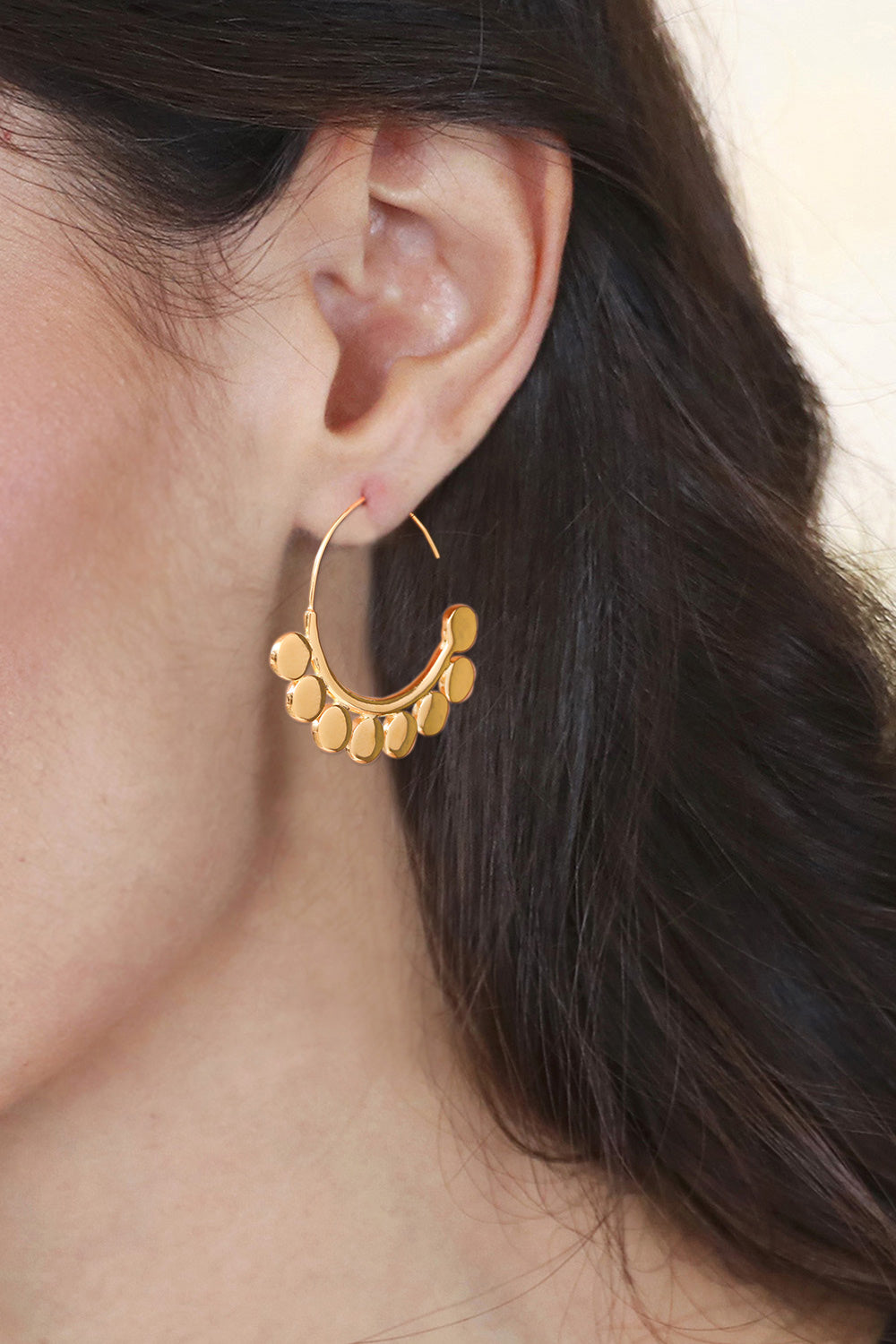 Thai-Made High-Polished 18k Gold-Plated Half-Hoop Earrings - Palatial Dots