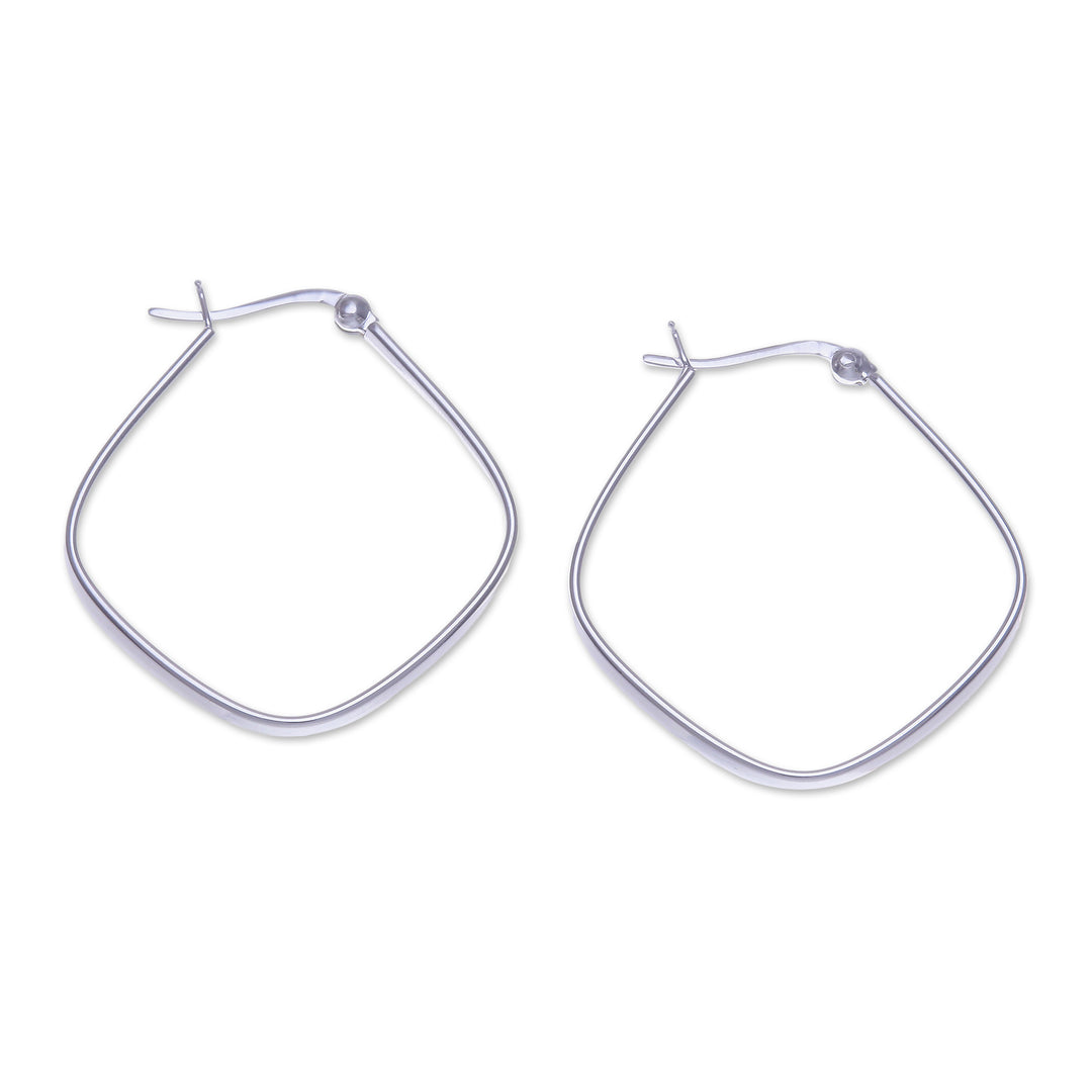 Thai Artisan-Made Minimalist Sterling Silver Hoop Earrings - Sides of Utopia