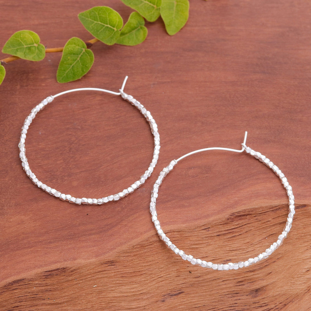 Avant-Garde Geometric Sterling Silver Beaded Hoop Earrings - New Nimbus