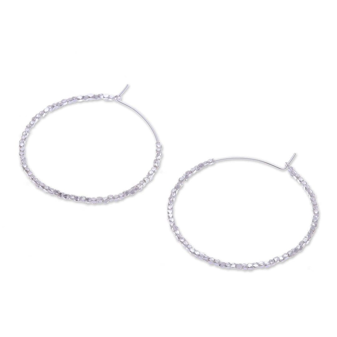 Avant-Garde Geometric Sterling Silver Beaded Hoop Earrings - New Nimbus