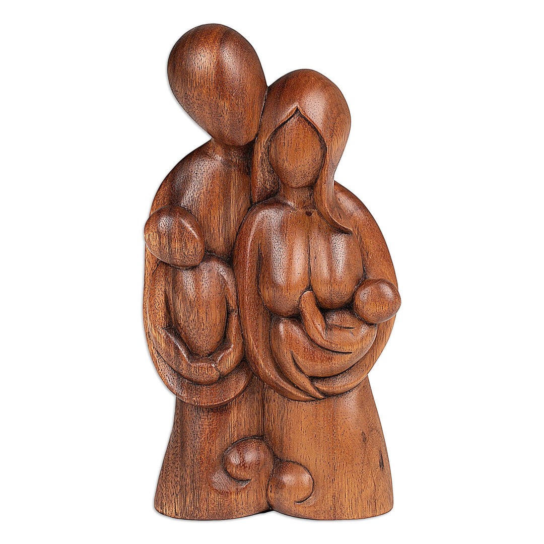 Artisan Hand-Carved Family Suar Wood Sculpture Made in Bali - Stay Together